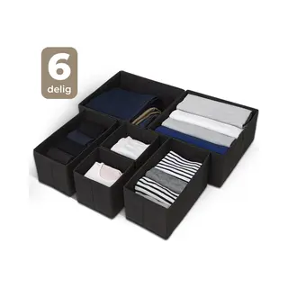 Seph Lade Organizer Set – 6 Textiel Opbergdozen – Zwart – Stapelbaar & Flexibel - Voor Kast & Lade Organisatie