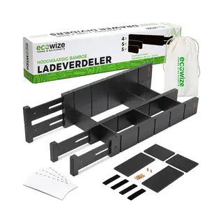 Ecowize Luxe Lade Organizer - Verstelbare Bamboe Ladeverdeler - Uitschuifbaar Van 43cm Tot 56cm - Set Van 4 (4 Stuks)