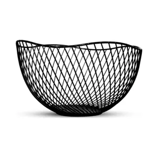 Baulk® - Fruitschaal Zwart – Fruitmand – Metaal – Modern – Medium – 25cm - Golvend Schuin