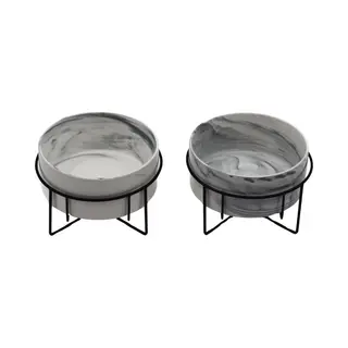 Milo&Den® Luxueuze Marmeren Voer- En Drinkbakken – Marmer - Voor Hond / Kat - Ø 15 Cm - Set Van 2 - Honden Voerbak - Drinkbakken Voor Dieren -