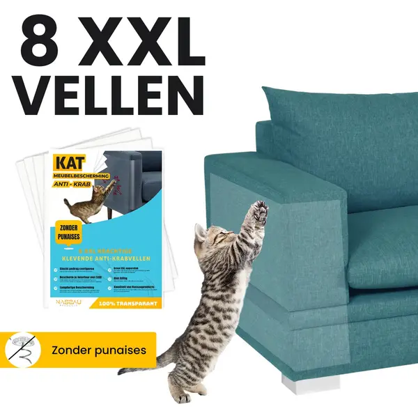 Nassauproducts Anti Krab Vellen - Meubelbescherming - 8 Xxl Vellen - Klevende Anti Krab Vellen - Transparant - Bankbescherming - Krabpaal - Meubelbescherming Kat En thumbnail