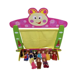Playwood Houten Poppenkast Theater - Tafelmodel Met 12 Vingerpoppen