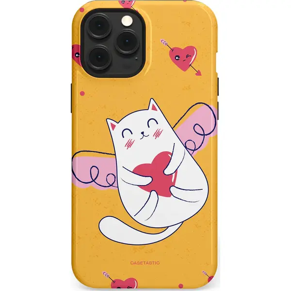 Casetastic Hoesje Geschikt Voor Apple IPhone 12 Pro Max Magsafe - Stijlvolle Beschermende Duo-layer Case - Kattenflirt Geel Rode Hartjes Liefde thumbnail