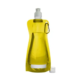 Waterfles/drinkfles/sportbidon Opvouwbaar - Geel - Kunststof - 420 Ml - Schroefdop - Karabijnhaak