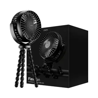 MikaMax - Mm Flex Fan - Flexibele Ventilator - Draadloze Ventilator - Draagbare Ventilator - Overal Op Te Hangen - Zwart - 40 Uur Verkoeling -