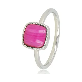 My Bendel - Kleine Zegelring Met Rose Stripe Agate Edelsteen - Zilverkleurige Ring - Rose Stripe Agate - Zelfverzekerdheid & Rust - Met Luxe