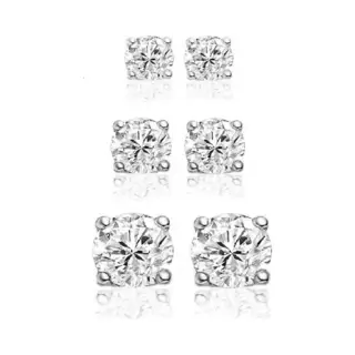 Silventi 929901014 - Zilveren Oorbellen - Set Van 3 Paar Oorknoppen - 3 Verschillende Maten - Rond - Zirkonia - Zilverkleurig