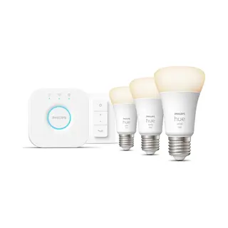 Philips by Signify Philips Hue White Starter-Set: E27 - Lampe A60 Dreierpack + Dimmschalter