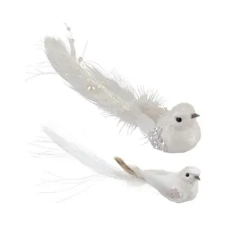 Christmas Decoration Kersthangers - 2x - Wit - Vogeltje - Op Clip - 16, 5 Cm - Kunststof - Kerstversiering