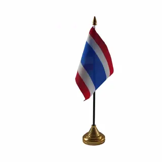 Vlag Thailand Tafelvlaggetje - 10 X 15 Cm - Met Gouden Standaard - Hoogte 27 Cm - Landen Supporters Versiering
