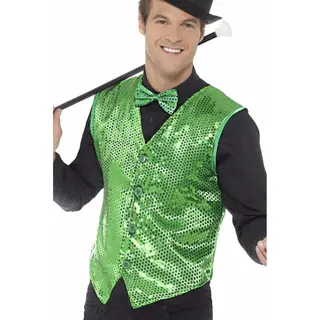 Smiffys Verkleed Gilet/vestje - Groen - Pailletten - Heren - Polyester - Glitterjasje - Show - Carnavalskleding 52/54