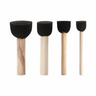 Foam Tamponeer Verf Kwasten/kwastjes - 4x Stuks - Zwart - Verschillende Formaten