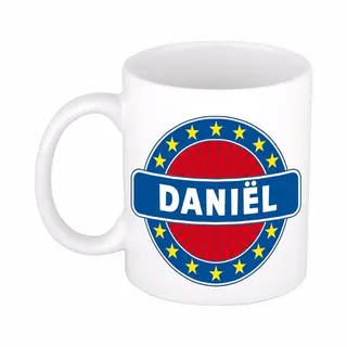 Bellatio Decorations - Daniel Voornaam - Koffiemok - Beker - Wit/blauw - 300 Ml - Cadeau - Heren - Collega - Vaderdag - Verjaardag