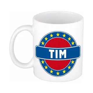 Bellatio Decorations - Tim Voornaam - Koffiemok - Beker - Wit/blauw - 300 Ml - Cadeau - Heren - Collega - Vaderdag - Verjaardag
