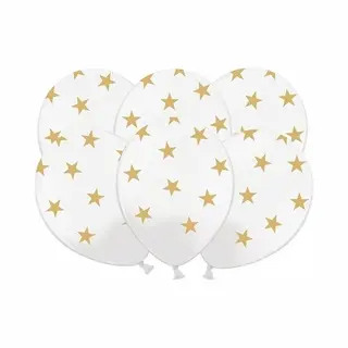 Bellatio Decorations Witte Ballonnen Met Gouden Sterren - 6 St - Kerst / Oud En Nieuw Versiering