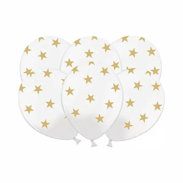 Bellatio Decorations Witte Ballonnen Met Gouden Sterren - 6 St - Kerst / Oud En Nieuw Versiering thumbnail