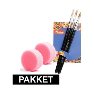 Schminken Set - 2 Sponsjes En 3 Schmink Penselen - Grimeren - Kinderen - Volwassenen - Professioneel
