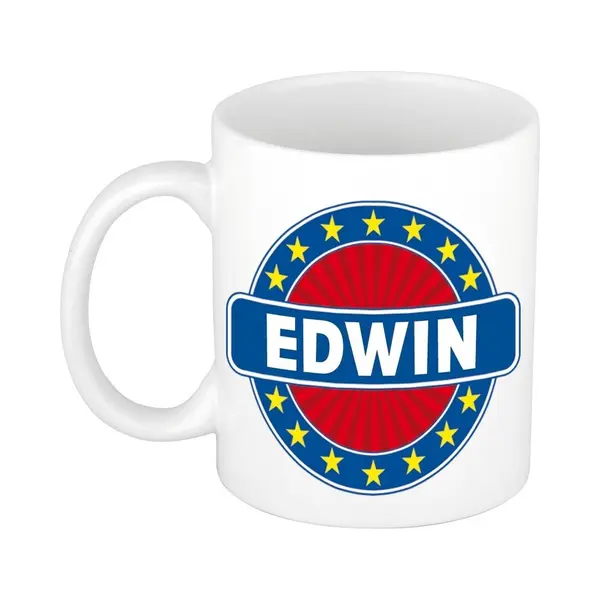 Bellatio Decorations - Edwin Voornaam - Koffiemok - Beker - Wit/blauw - 300 Ml - Cadeau - Heren - Collega - Vaderdag - Verjaardag thumbnail