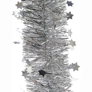 Decoris Kerstslinger - Sterren - Zilver - 270 X 10 Cm - Lametta/folie - Kerstboomslinger