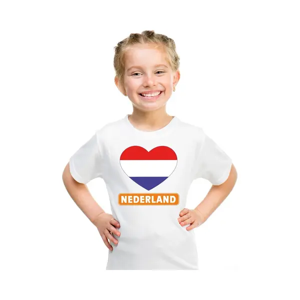 Bellatio Decorations Nederland Kinder T-shirt Met Nederlandse Vlag In Hart Wit Jongens En Meisjes 134/140 thumbnail