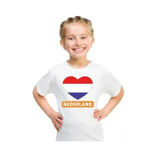 Bellatio Decorations Nederland Kinder T-shirt Met Nederlandse Vlag In Hart Wit Jongens En Meisjes 146/152