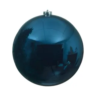 Decoris Kerstbal - Donkerblauw - Groot - 14 Cm - Kunststof - Glans - Kerstversiering