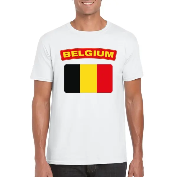 Bellatio Decorations Belgie Supporters T-shirt - Met Vlag Print - Wit - Voor Heren - Landen - Kleding L thumbnail