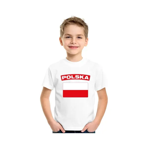 Bellatio Decorations Supporters Kleding - T-shirt Van Vlag Polen - Wit - Voor Kinderen - Korte Mouwen - Sport 146/152 thumbnail