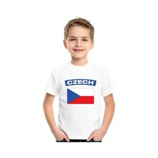 Bellatio Decorations Supporters Kleding - T-shirt Van Vlag Tsjechie - Wit - Voor Kinderen - Korte Mouwen - Sport 158/164