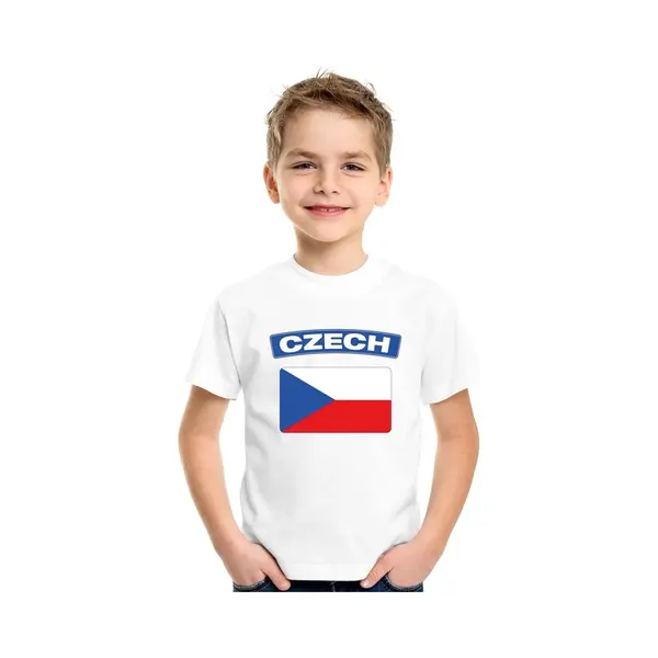 Bellatio Decorations Supporters Kleding - T-shirt Van Vlag Tsjechie - Wit - Voor Kinderen - Korte Mouwen - Sport 158/164 thumbnail
