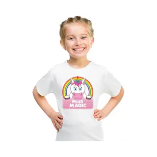 Bellatio Decorations Miss Magic De Eenhoorn T-shirt Wit Voor Meisjes - Eenhoorns Shirt - Kinderkleding / Kleding 110/116
