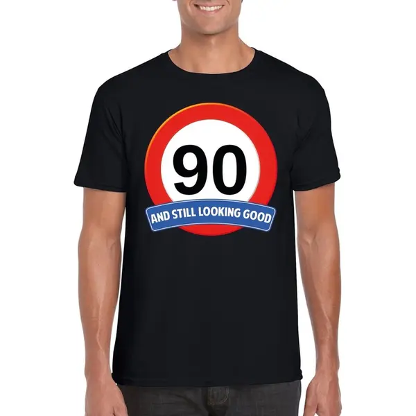 Bellatio Decorations 90 Jaar And Still Looking Good - T-shirt Met Verkeersbord Print - Zwart - Voor Heren - Verjaardag Cadeau - Party - Feestartikelen 90 Jarige Xxl thumbnail