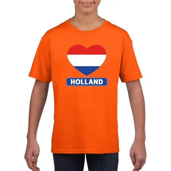 Bellatio Decorations Oranje Holland Hart Vlag Shirt Kinderen - Oranje Koningsdag/ Holland Supporter Kleding 110/116 thumbnail