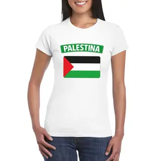 Bellatio Decorations Vlag Palestina T-shirt - Wit - Met Vlag Van Het Land Print - Voor Dames - Korte Mouwen - Supporters M