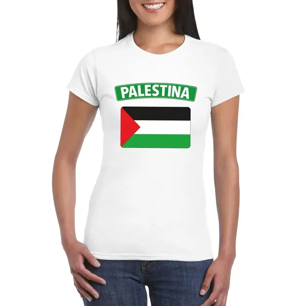 Bellatio Decorations Vlag Palestina T-shirt - Wit - Met Vlag Van Het Land Print - Voor Dames - Korte Mouwen - Supporters M thumbnail