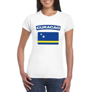 Bellatio Decorations Vlag Curacao T-shirt - Wit - Met Vlag Van Het Land Print - Voor Dames - Korte Mouwen - Supporters Xl