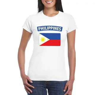 Bellatio Decorations Vlag Filipijnen T-shirt - Wit - Met Vlag Van Het Land Print - Voor Dames - Korte Mouwen - Supporters L