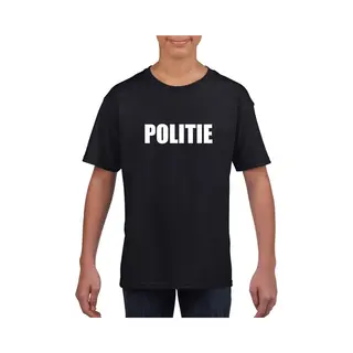 Bellatio Decorations Politie Tekst Verkleedkleding T-shirt - Zwart - Voor Kinderen - Carnaval 158/164