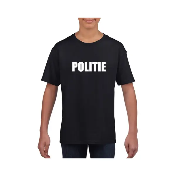 Bellatio Decorations Politie Tekst Verkleedkleding T-shirt - Zwart - Voor Kinderen - Carnaval 158/164 thumbnail