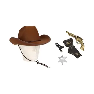 Shoppartners Cowboy Accessoire Set - Western Hoed, Badge & Pistool - Volwassenen