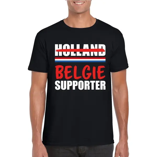 Bellatio Decorations Zwart Belgie Shirt Voor Teleurgestelde Holland Supporters - Belgie Supporter T-shirt S thumbnail