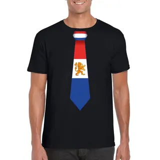 Bellatio Decorations Zwart T-shirt Met Hollandse Vlag Stropdas Heren - Nederland Supporter Xl