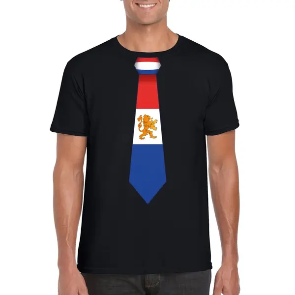 Bellatio Decorations Zwart T-shirt Met Hollandse Vlag Stropdas Heren - Nederland Supporter Xl thumbnail