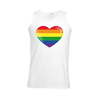 Bellatio Decorations Regenboog Vlag In Hartje - Singlet Mouwloos Shirt - Tanktop - Wit - Heren - Gay Pride - Kleding S