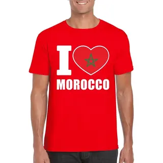 Bellatio Decorations Rood I Love Marokko - Supporters Fans - T-shirt - Heren - Met Vlag L