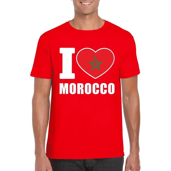 Bellatio Decorations Rood I Love Marokko - Supporters Fans - T-shirt - Heren - Met Vlag L thumbnail