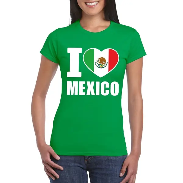 Bellatio Decorations Mexico Supporters Kleding T-shirt - Voor Dames - Groen - Met Vlag Kleuren Print - Korte Mouwen S thumbnail