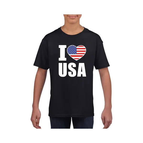 Bellatio Decorations Zwart I Love Usa - Amerika Supporter Shirt Kinderen - Amerikaans Shirt Jongens En Meisjes 158/164 thumbnail