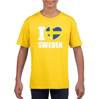 Bellatio Decorations Geel I Love Sweden / Zweden Supporter Shirt Kinderen - Zweeds Shirt Jongens En Meisjes 146/152