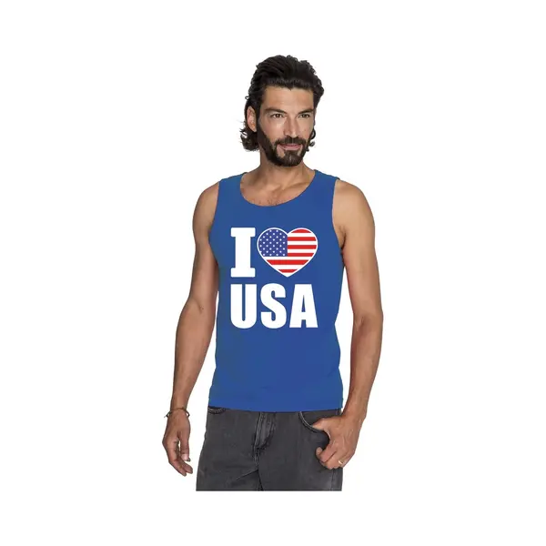 Bellatio Decorations Blauw I Love Usa/ Amerika Supporter Singlet Shirt/ Tanktop Heren - Amerikaans Shirt Heren Xl thumbnail